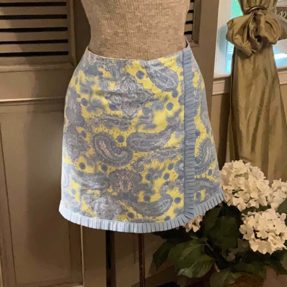 Lilly & Van  Paisley Faux Wrap Skirt - Blue and Chartreuse - Picture 2 of 8
